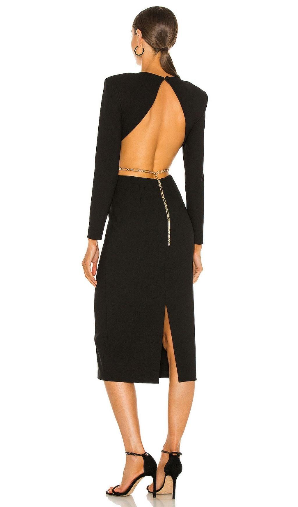 SCHWARZES RÜCKENFREIES MIDIKLEID MIT KETTE