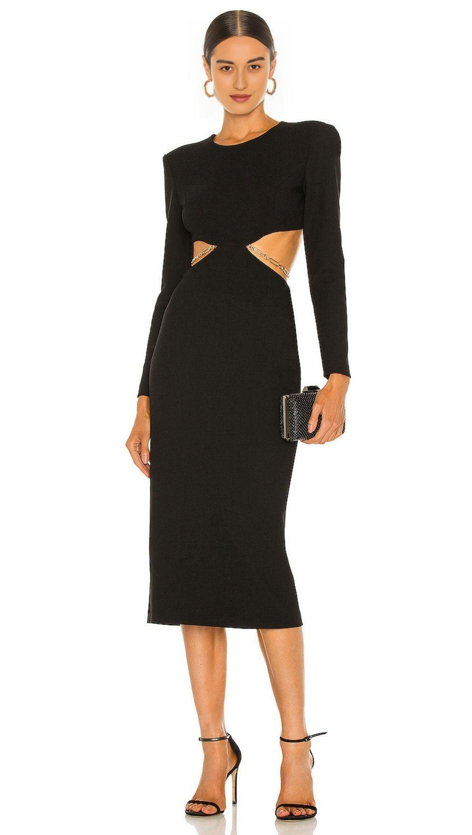 SCHWARZES RÜCKENFREIES MIDIKLEID MIT KETTE