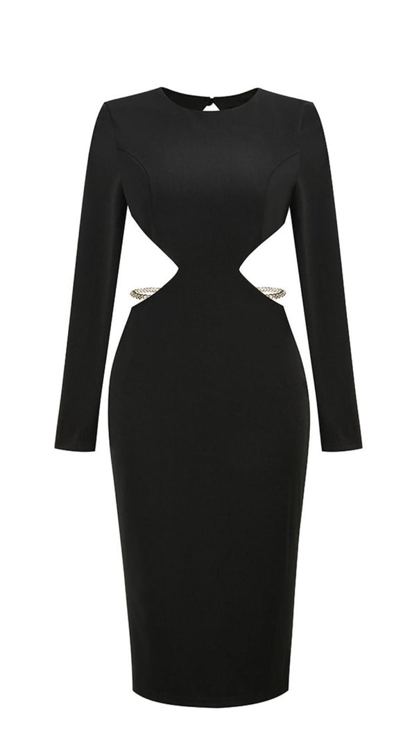 AIIZIE BLACK BACKLESS CHAIN MIDI DRESS - product image