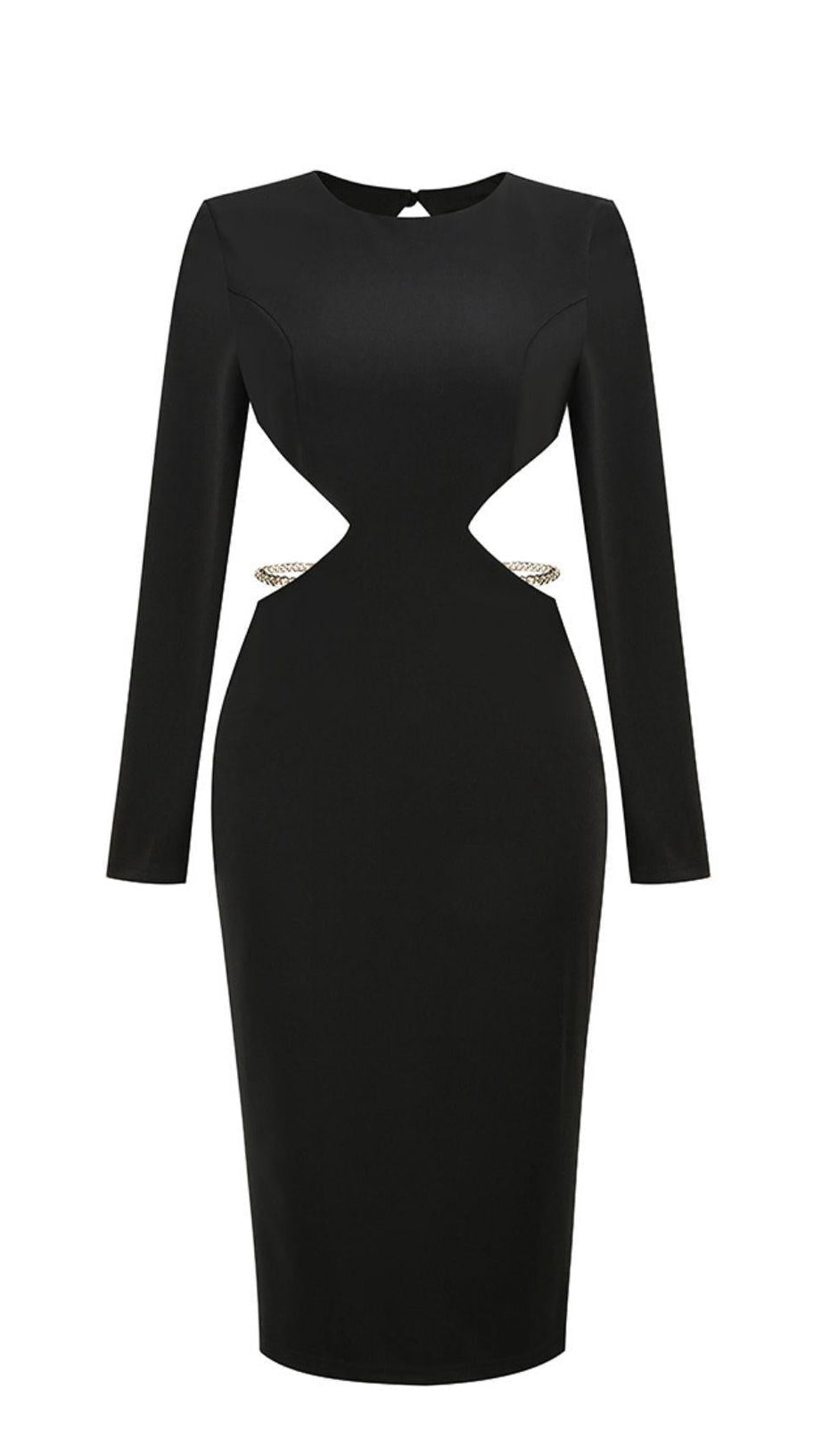 SCHWARZES RÜCKENFREIES MIDIKLEID MIT KETTE