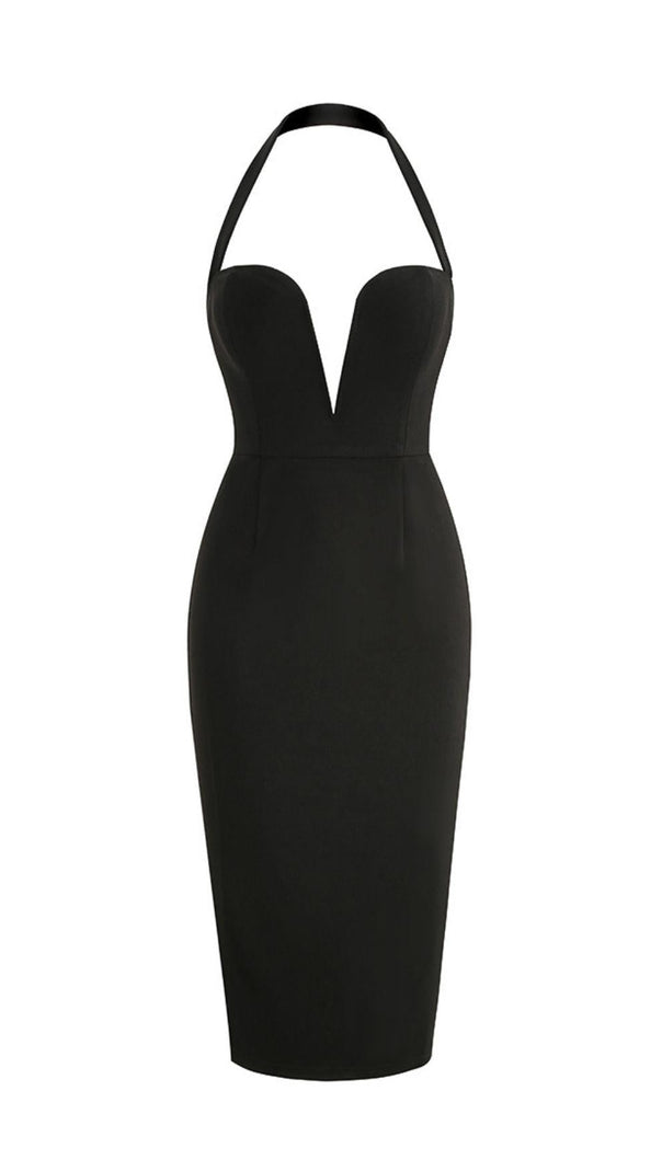 AIIZIE BLACK HALTER MIDI DRESS - product image