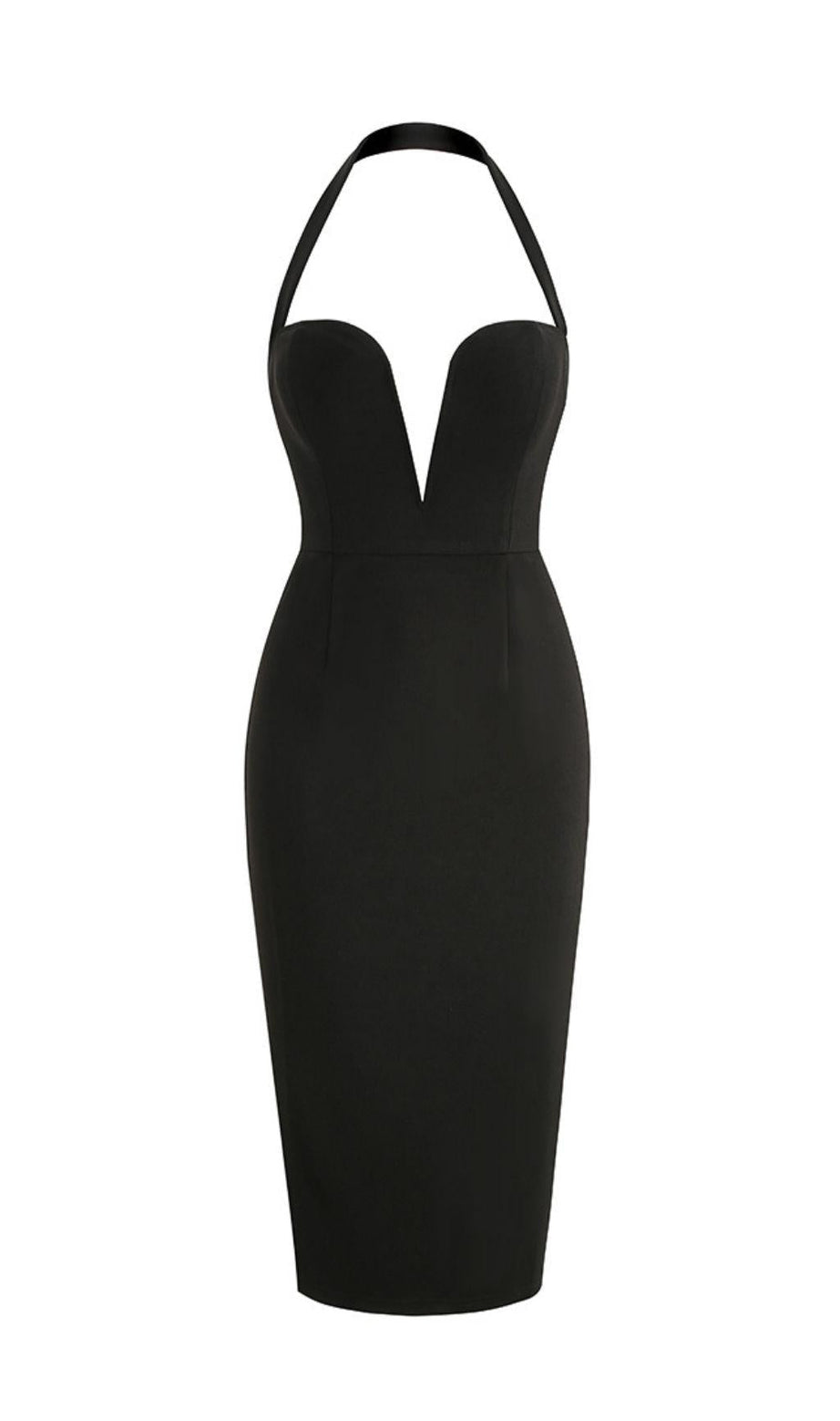 ABITO MIDI NERO CON SCOLLO A V