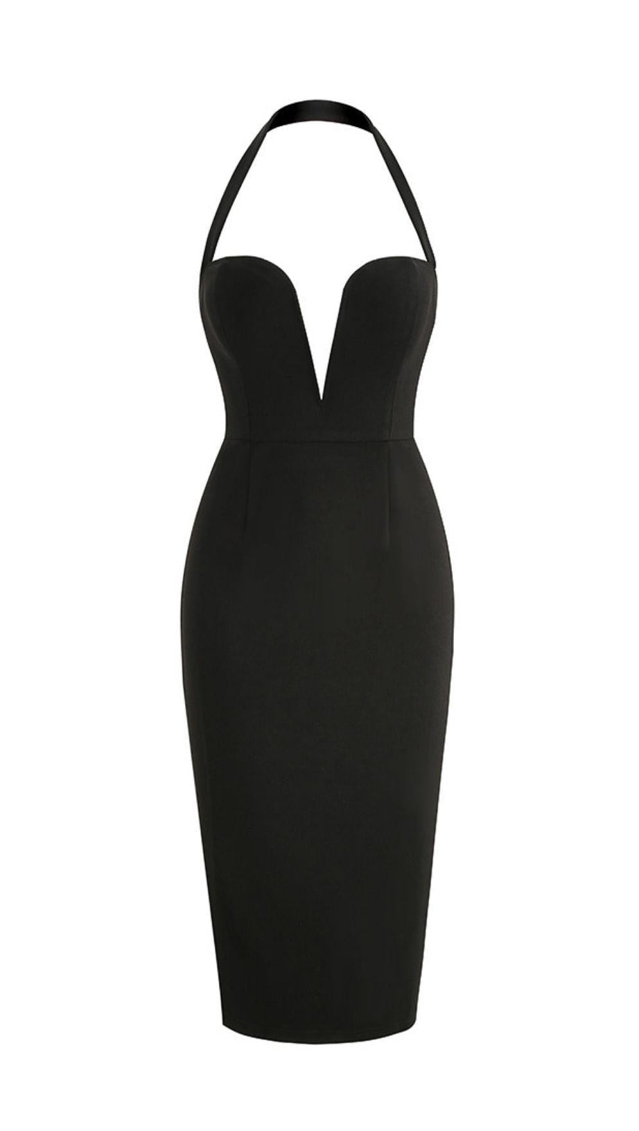 SCHWARZES MIDIKLEID MIT NECKHOLDER