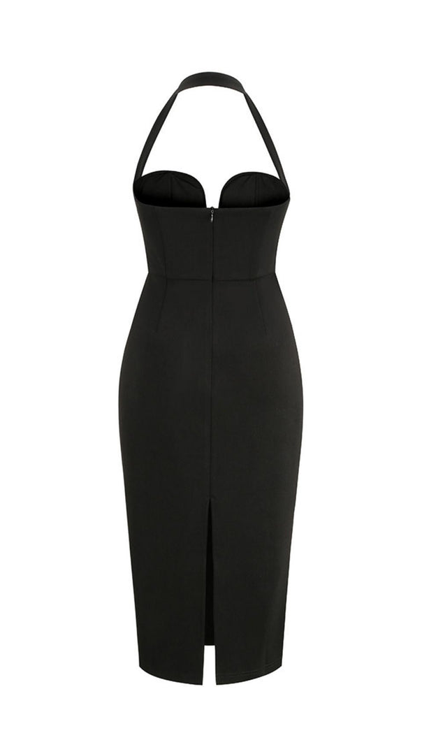 AIIZIE BLACK HALTER MIDI DRESS - product image
