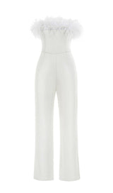 WHITE FEATHER JUMPSUIT