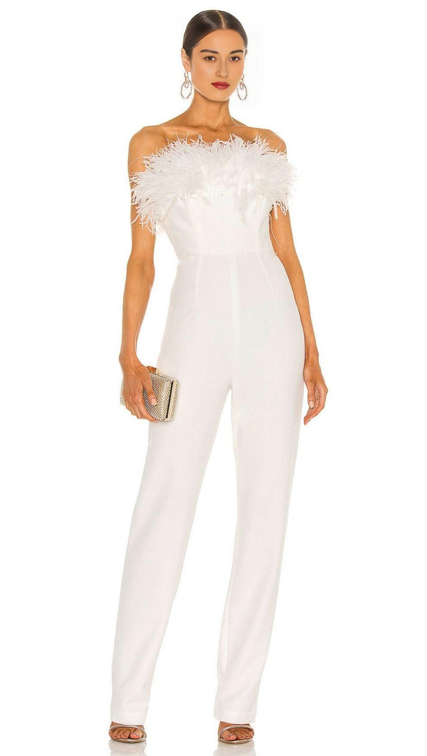 AIIZIE WHITE FEATHER JUMPSUIT - product image