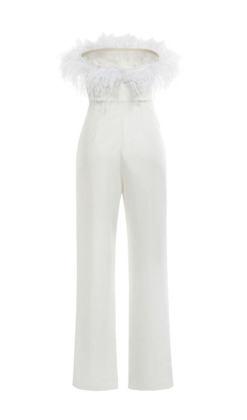 WHITE FEATHER JUMPSUIT