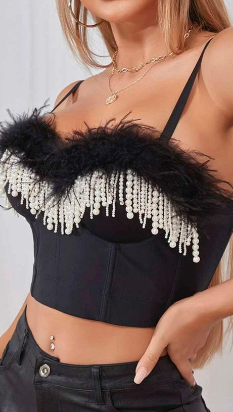 TOP CORSETTO CON PIUME DI PERLA