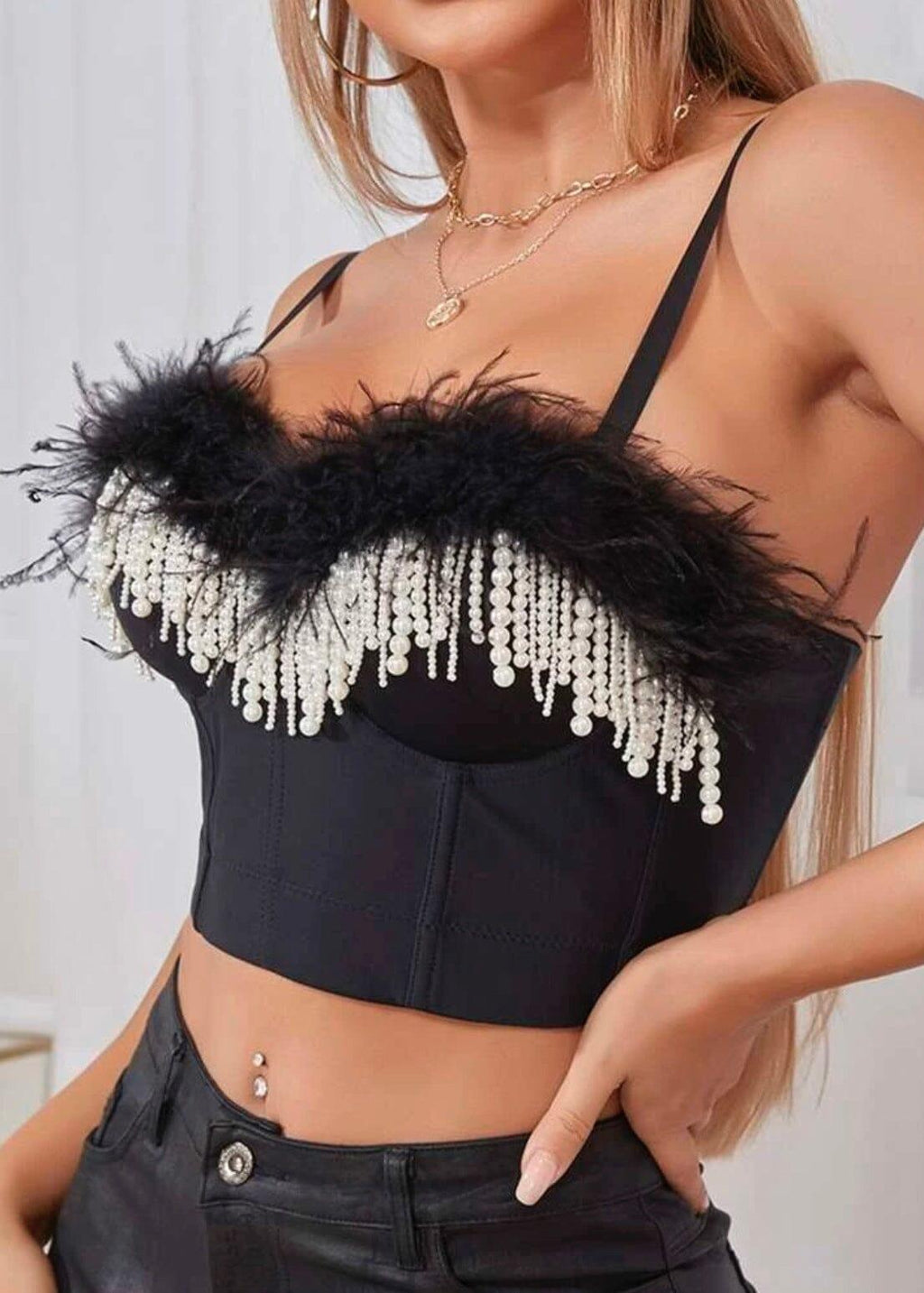 TOP CORSETTO CON PIUME DI PERLA