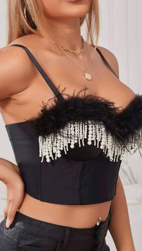 TOP CORSETTO CON PIUME DI PERLA