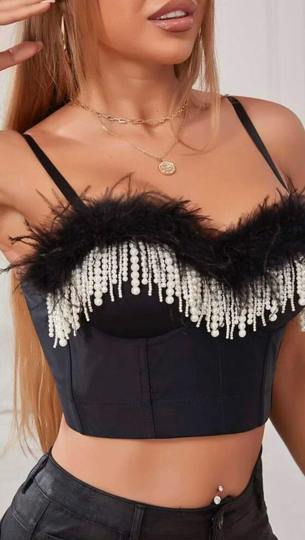 AIIZIE PEARL FEATHER CORSET TOP - product image