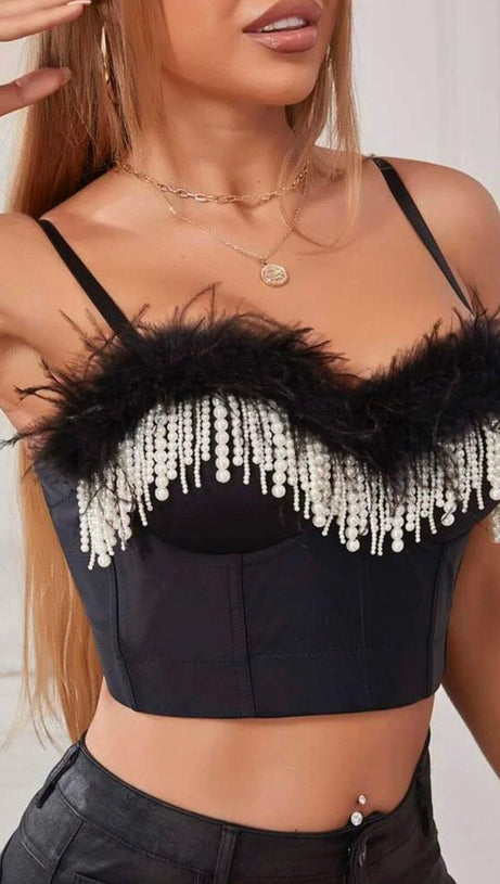 TOP CORSETTO CON PIUME DI PERLA
