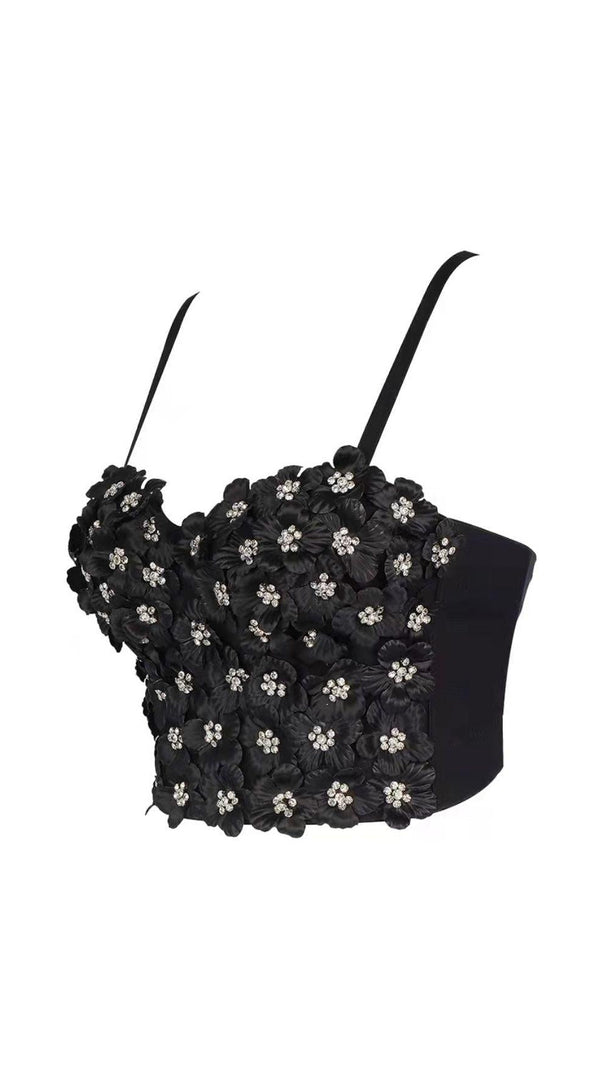 AIIZIE BLACK FLOWER CRYSTAL TOP - product image