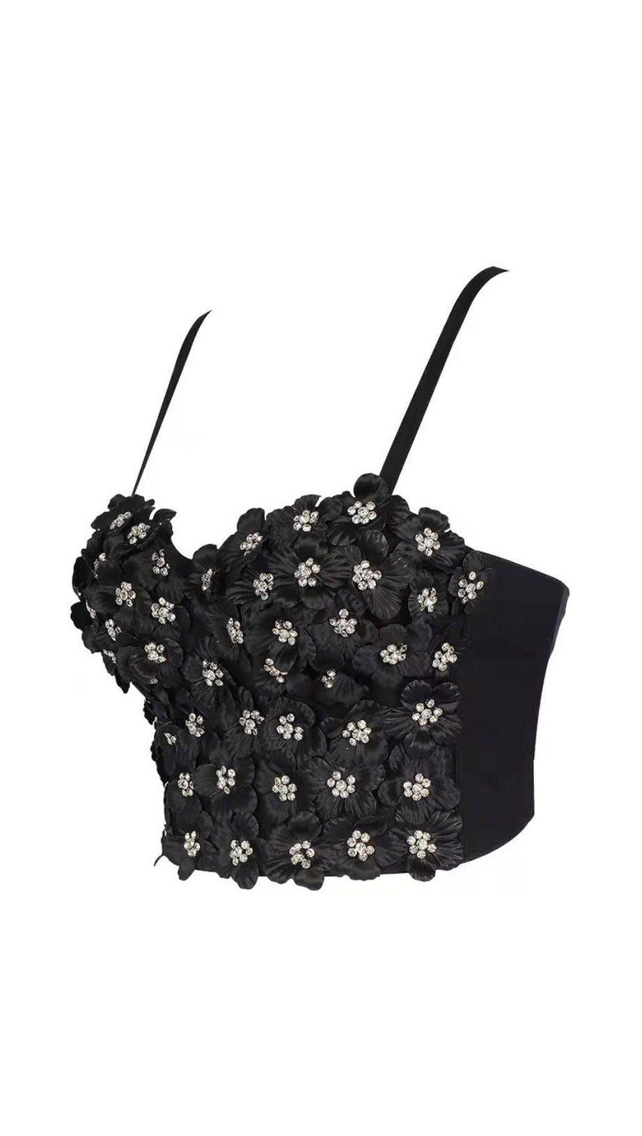 SCHWARZES TOP MIT BLUMENKRISTALL