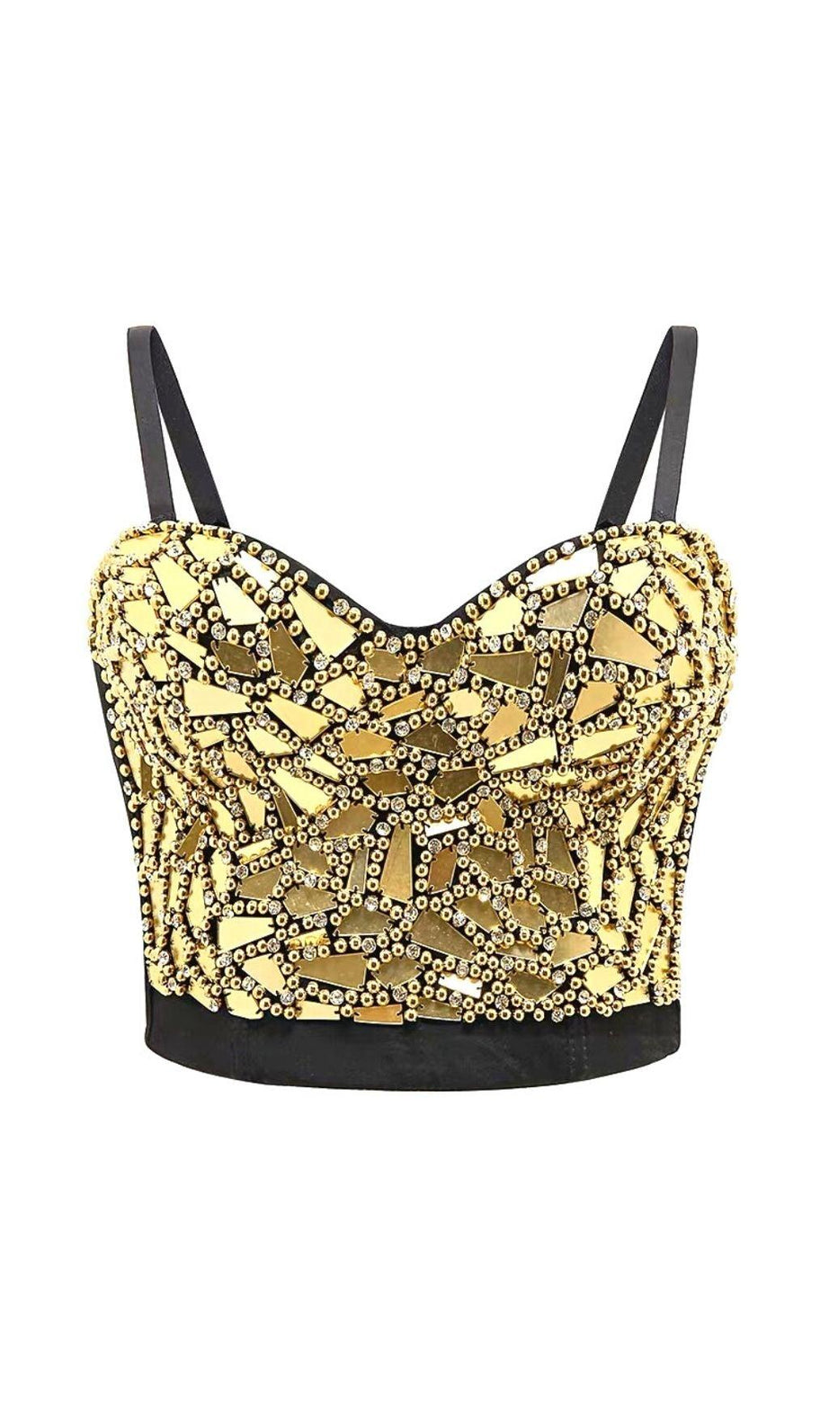 CORSETTO CON PAILLETTES E PERLINE ORO