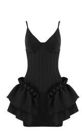 FRILLY BANDAGE MINI DRESS IN BLACK