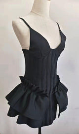 FRILLY BANDAGE MINI DRESS IN BLACK