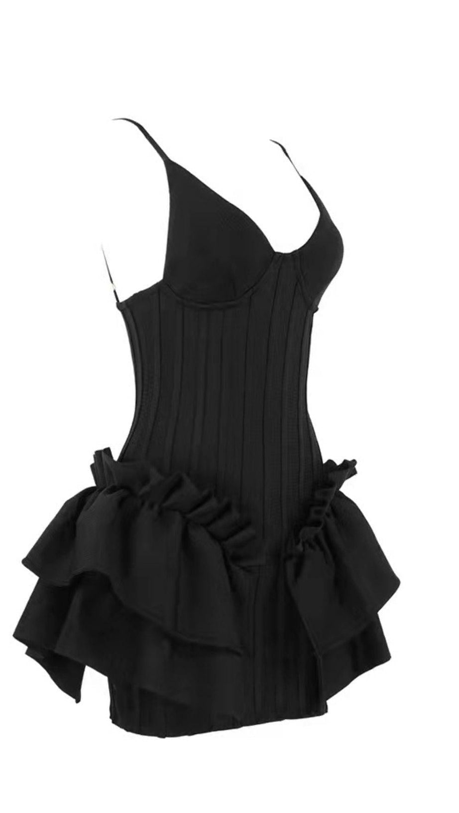 FRILLY BANDAGE MINI DRESS IN BLACK