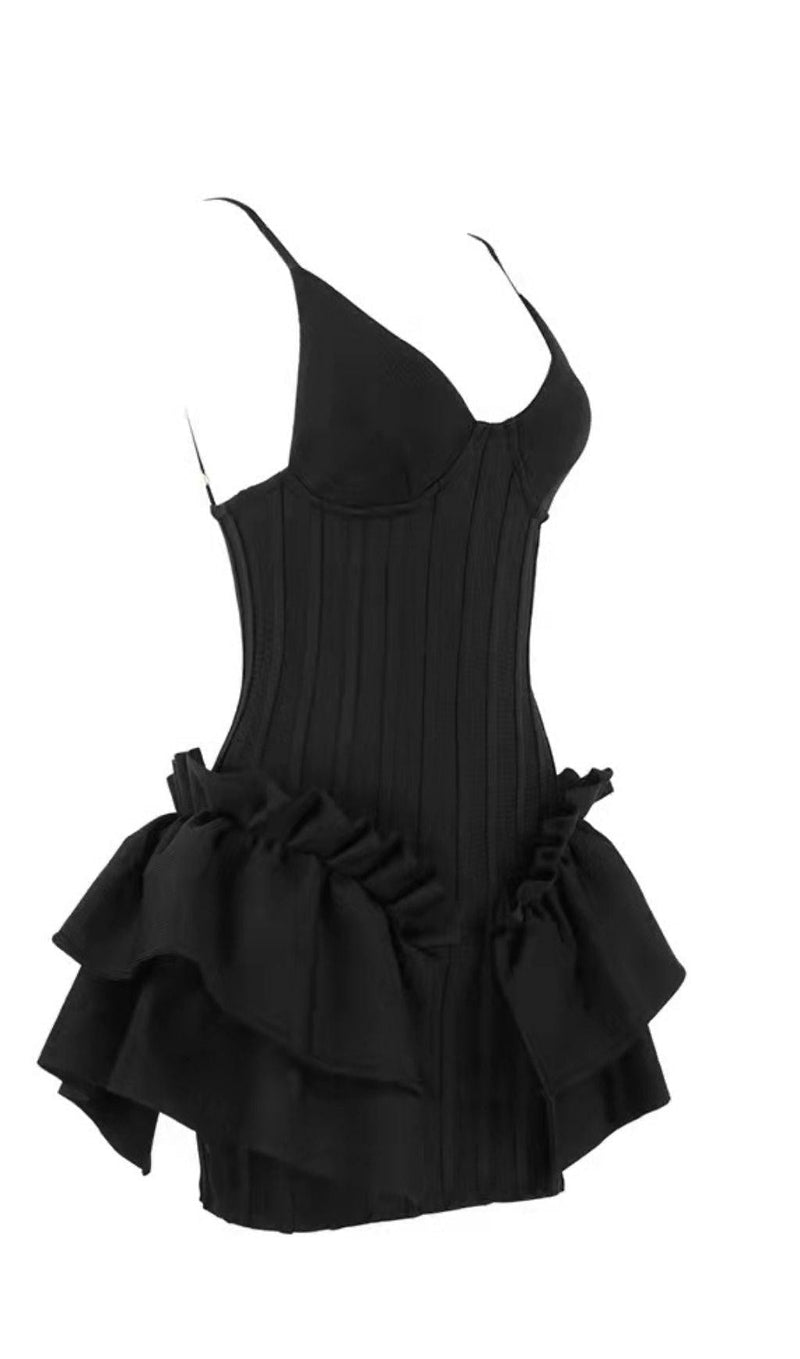 FRILLY BANDAGE MINI DRESS IN BLACK