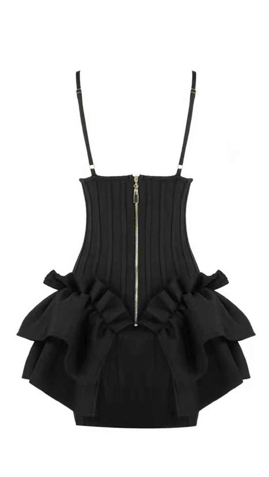 FRILLY BANDAGE MINI DRESS IN BLACK