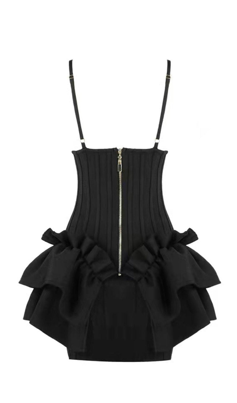 FRILLY BANDAGE MINI DRESS IN BLACK