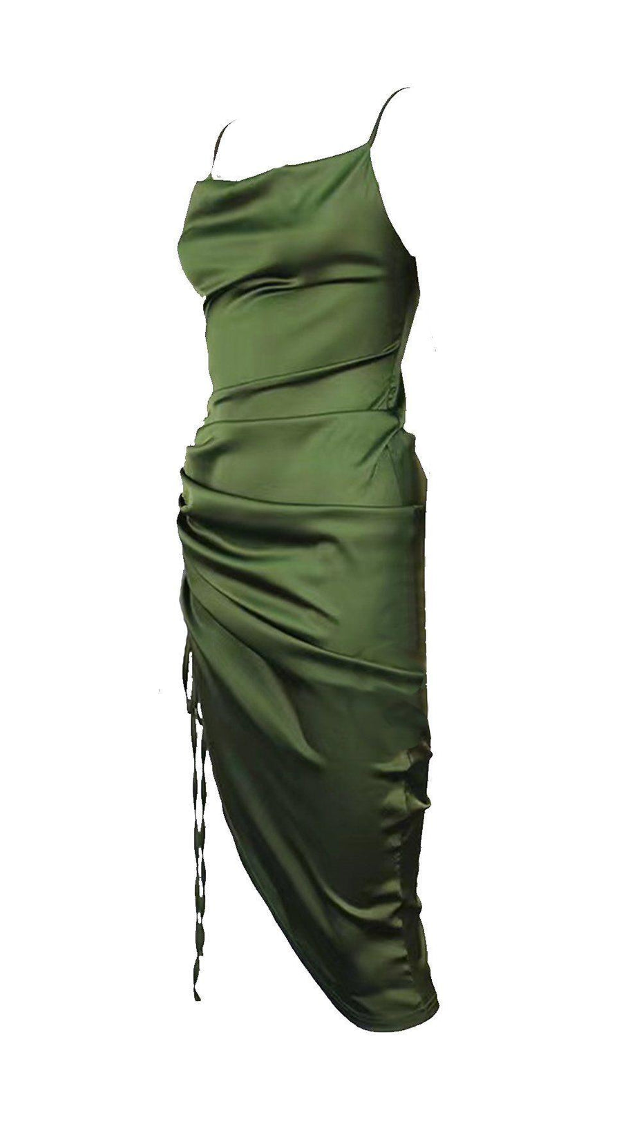 Olivgrünes, plissiertes Sling-Midikleid 