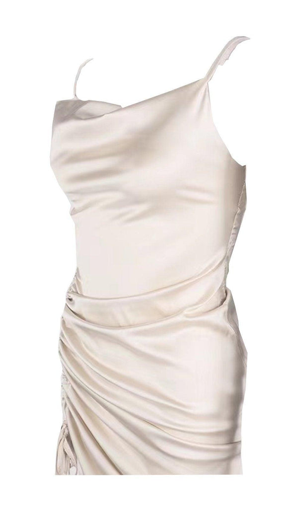 Olivgrünes, plissiertes Sling-Midikleid 