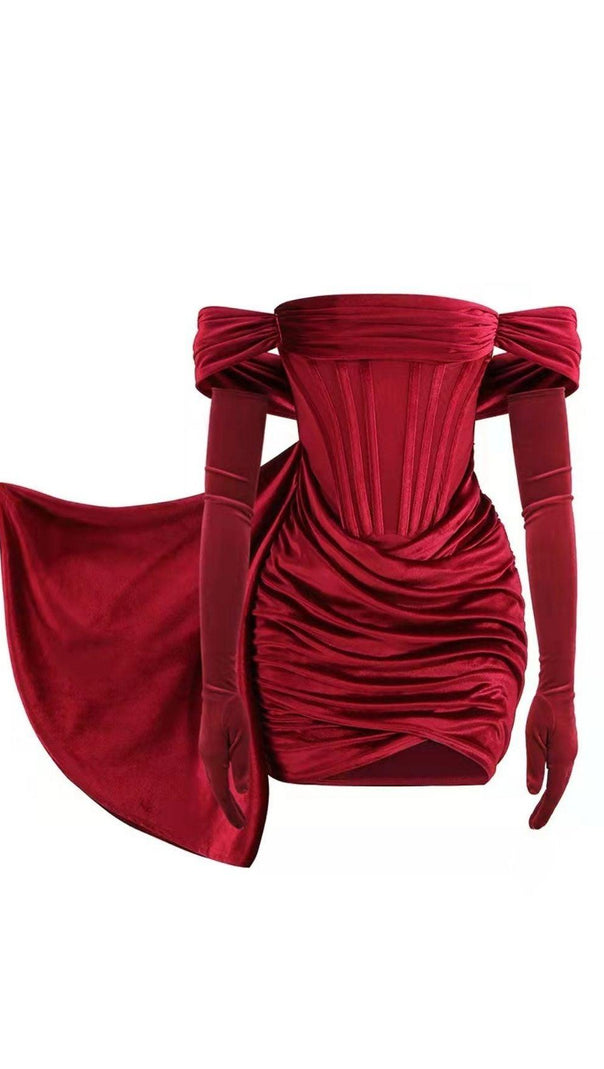 AIIZIE WINE RED VELVET CORSET MINI DRESS - product image
