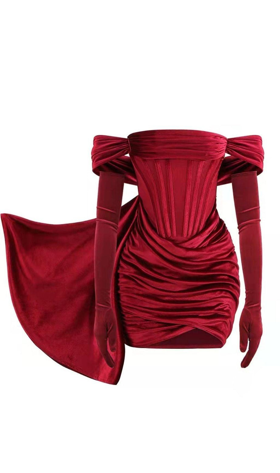 MINI ABITO CORSETTO IN VELLUTO ROSSO VINO