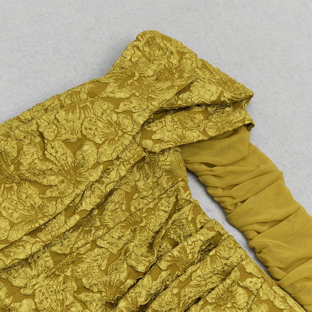 AIIZIE TURMERIC COLOR OFF SHOULDER MESH FLORAL LONG-SLEEVED MINI DRESS - product image