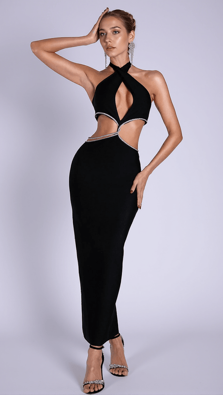 ABITO LUNGO CON CINTURINO E GLITTER MYLA