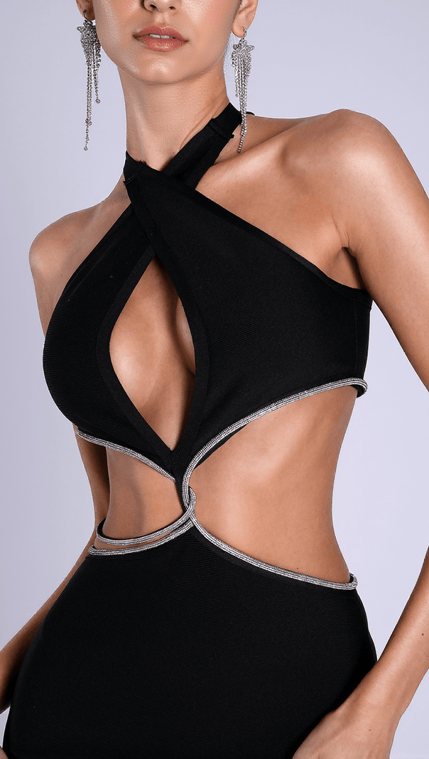 AIIZIE MYLA HALTER GLITTER CUTOUT MAXI DRESS - product image