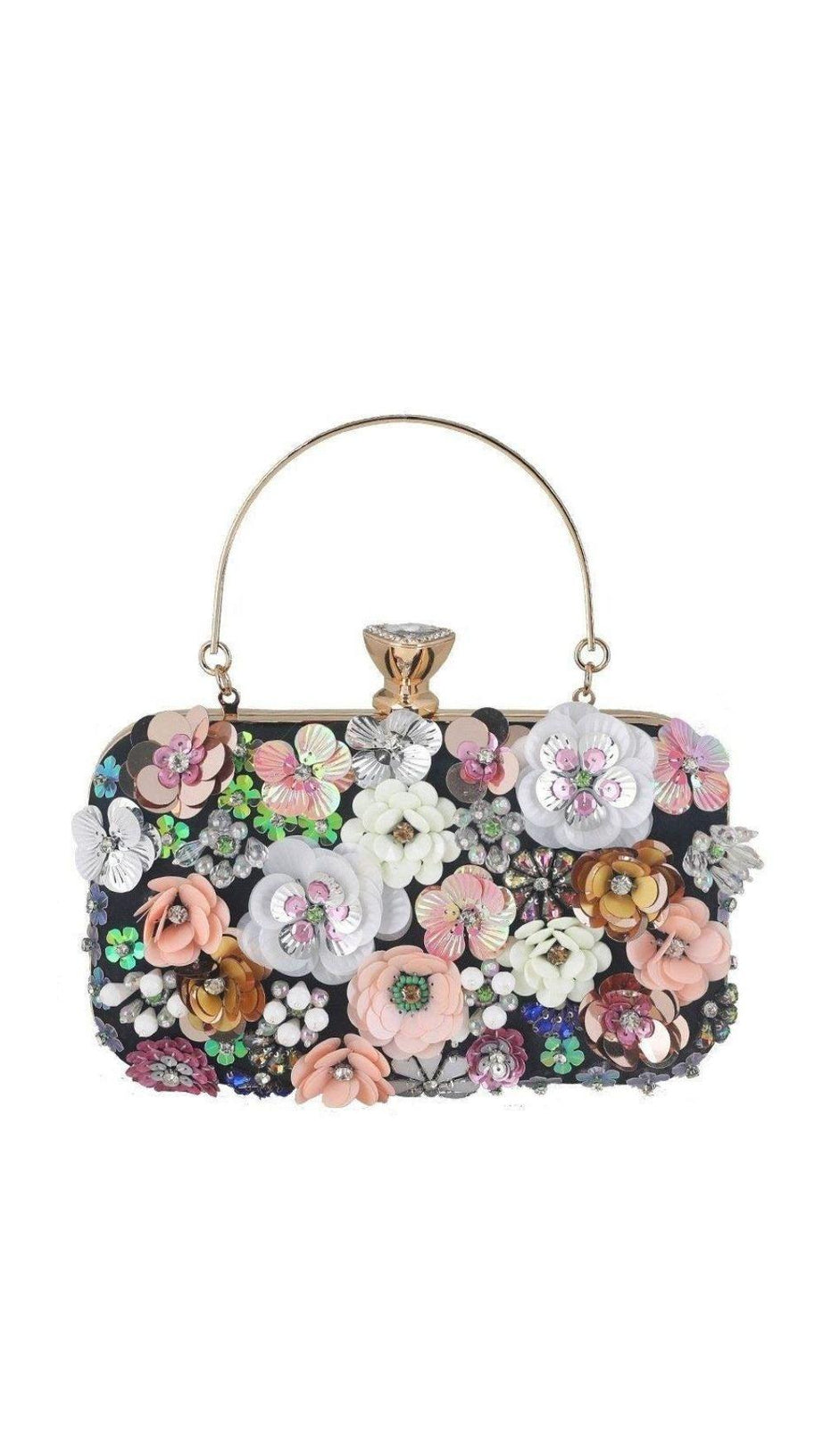 Clutch mit Blumenstickerei – Schwarz