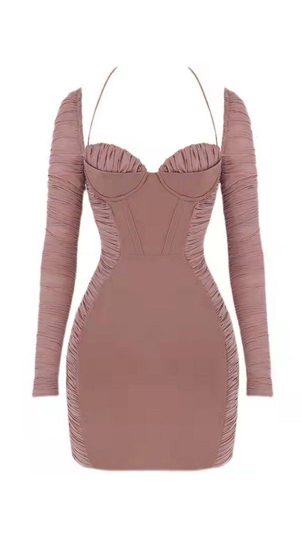 AIIZIE DARK ROSE PINK RUCHED CORSET MINI DRESS - product image