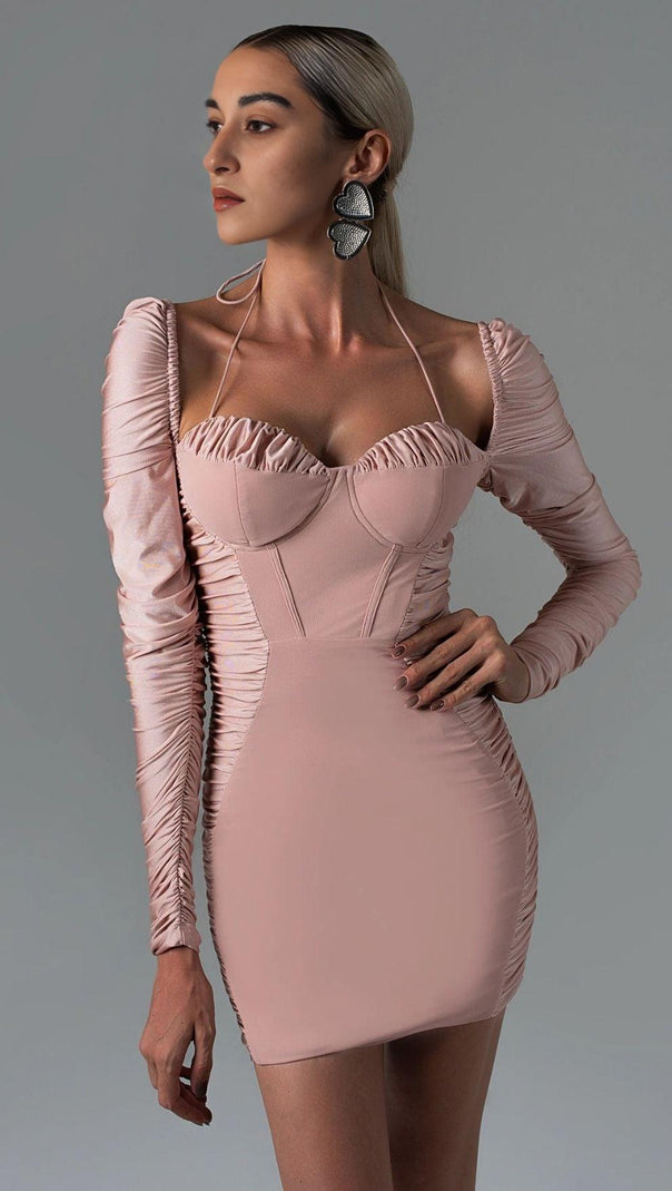 AIIZIE DARK ROSE PINK RUCHED CORSET MINI DRESS - product image