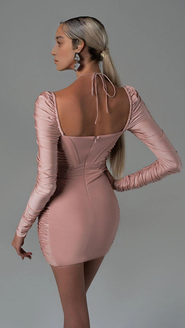 AIIZIE DARK ROSE PINK RUCHED CORSET MINI DRESS - product image