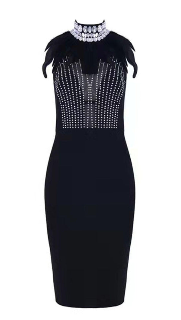 AIIZIE BLACK DIAMOND MIDI BANDAGE DRESS - product image