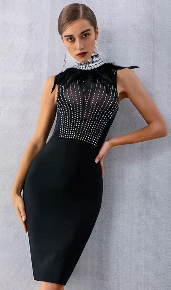 BLACK DIAMOND MIDI BANDAGE DRESS