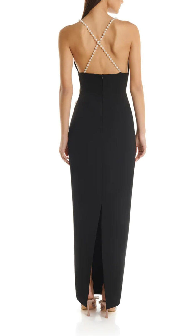 AIIZIE 3D FLORAL PEARL SUSPENDER MIDI DRESS IN BLACK - product image