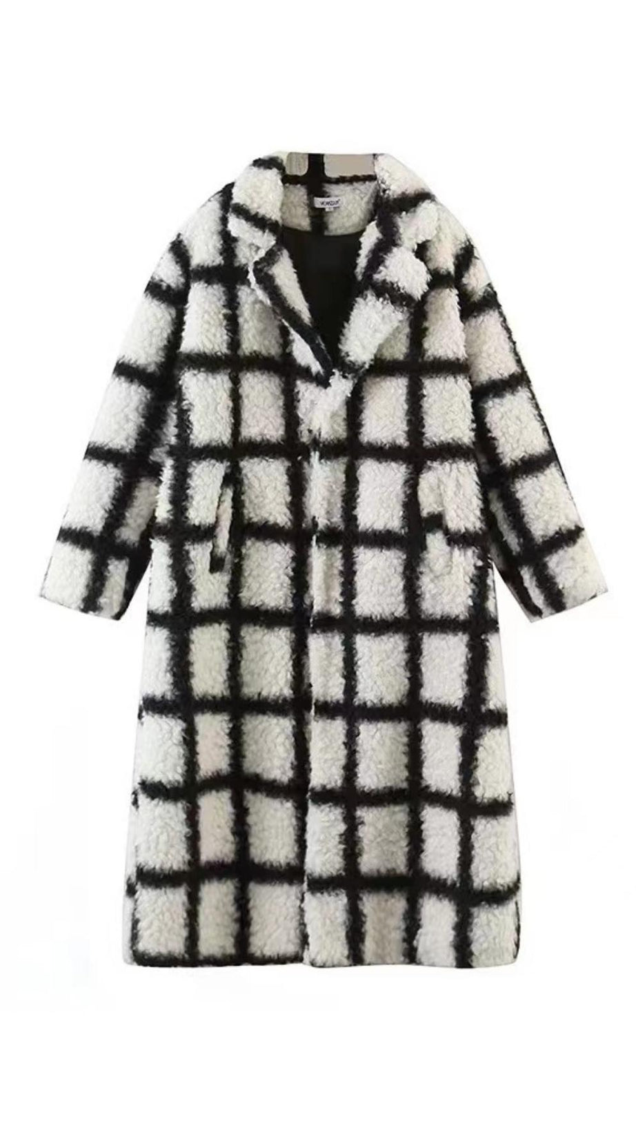 NINA FAUX FUR CHECK COAT CREAM AND BLACK