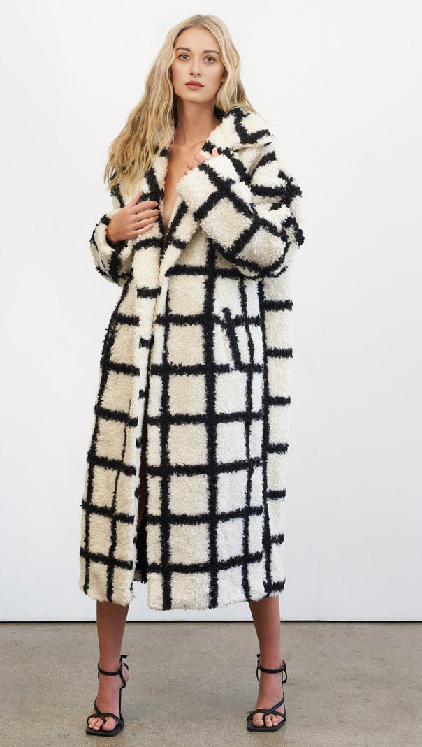 AIIZIE NINA FAUX FUR CHECK COAT CREAM AND BLACK - product image
