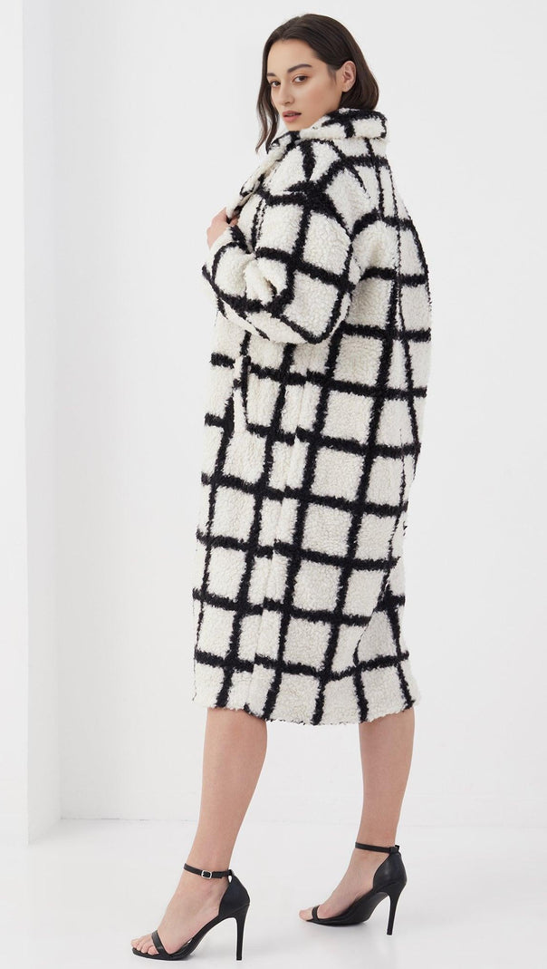 AIIZIE NINA FAUX FUR CHECK COAT CREAM AND BLACK - product image