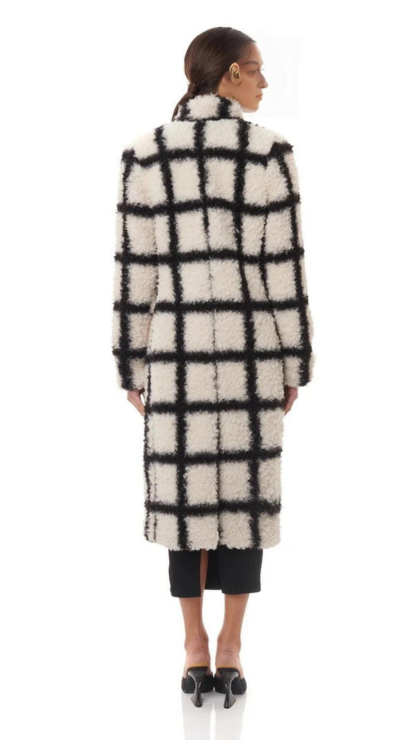 AIIZIE NINA FAUX FUR CHECK COAT CREAM AND BLACK - product image
