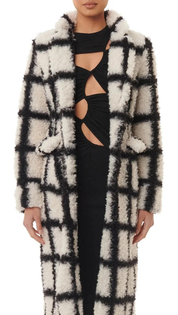 AIIZIE NINA FAUX FUR CHECK COAT CREAM AND BLACK - product image