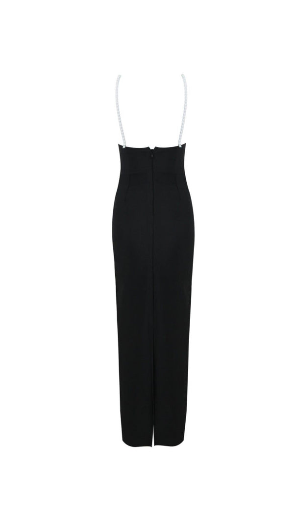 AIIZIE 3D FLORAL PEARL SUSPENDER MIDI DRESS IN BLACK - product image