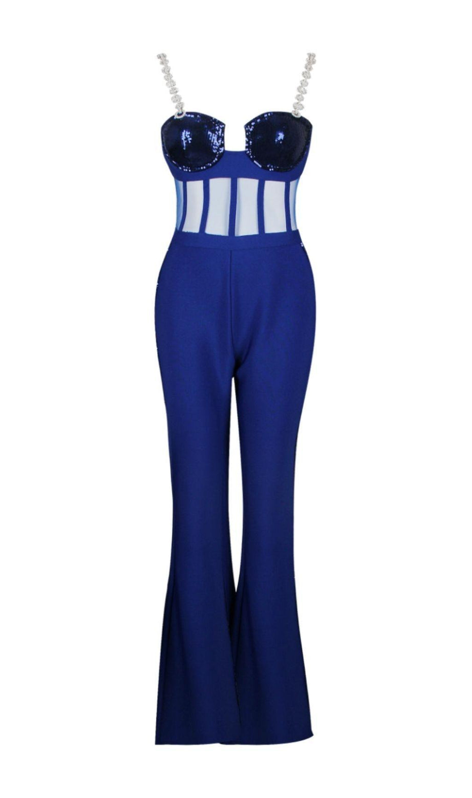 TUTA CON SPALLINE A CATENA BLU SCURO