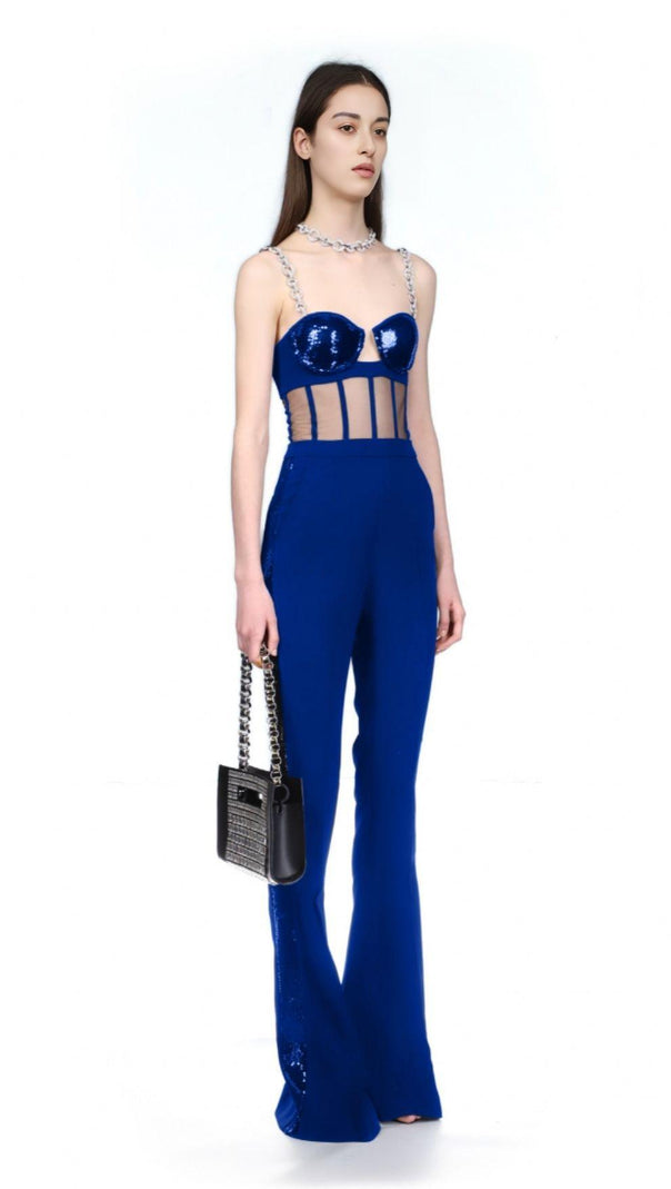 AIIZIE DEEP BLUE CHAIN STRAP JUMPSUIT - product image