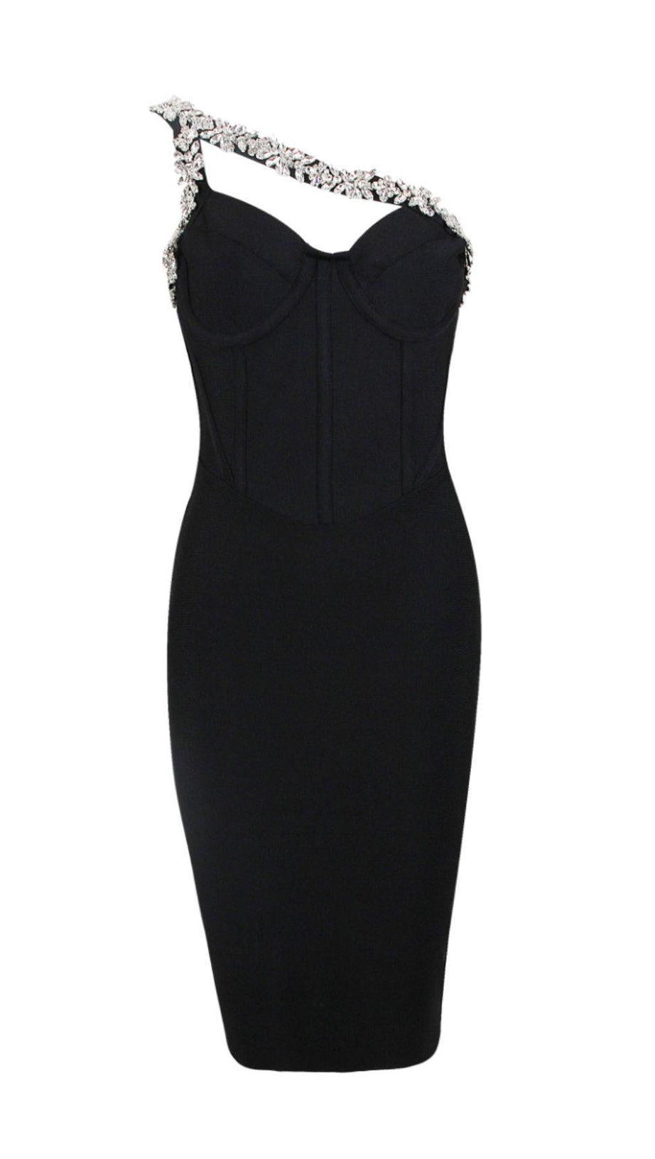 BLACK CRYSTAL STRAPS CROSET DRESS