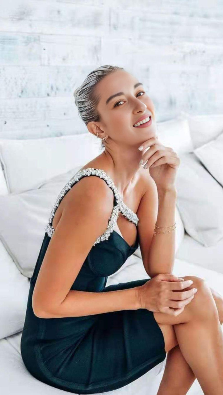 BLACK CRYSTAL STRAPS CROSET DRESS