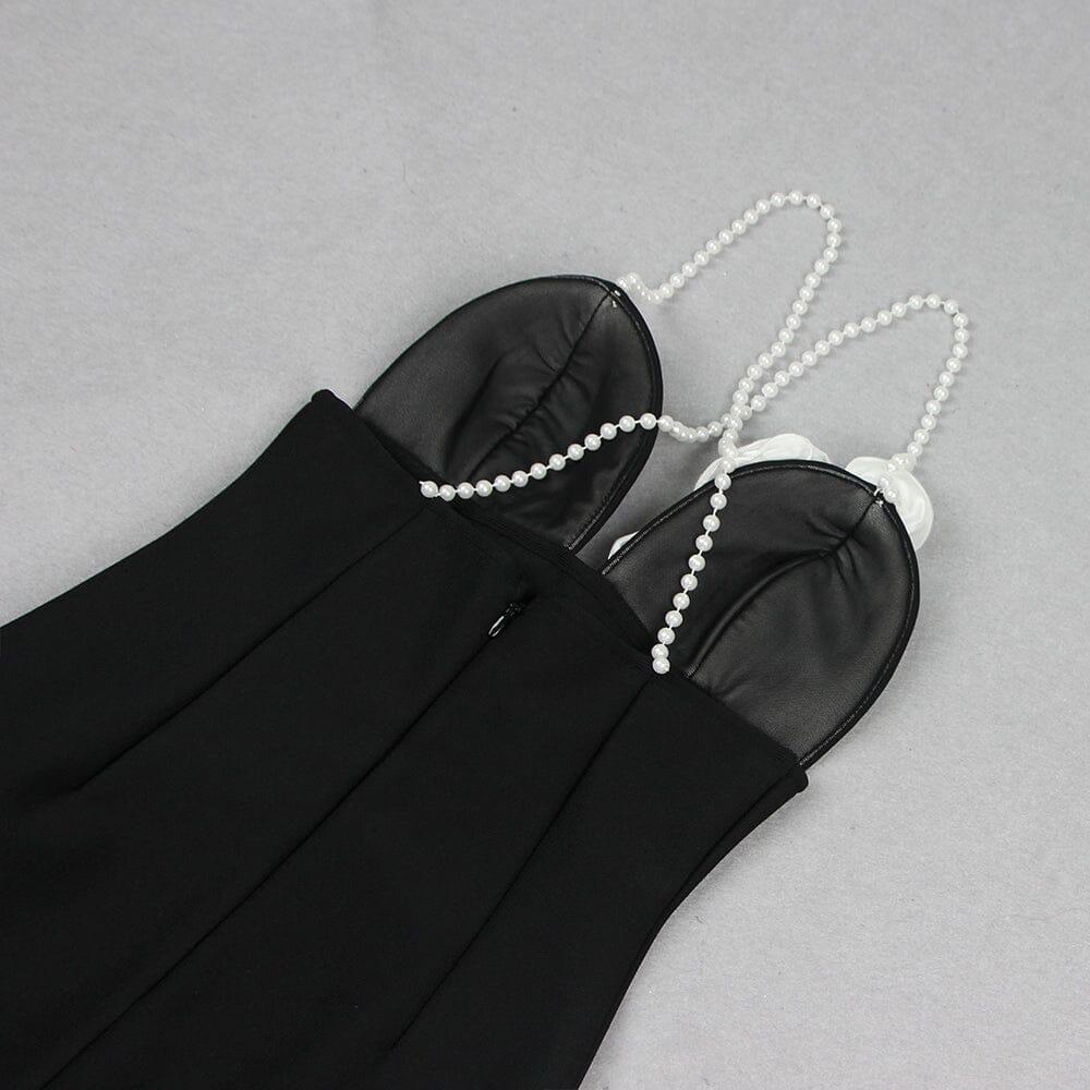 AIIZIE 3D FLORAL PEARL SUSPENDER MIDI DRESS IN BLACK - product image
